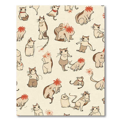 Whimsical Cat Ensemble With Floral Accents Rug