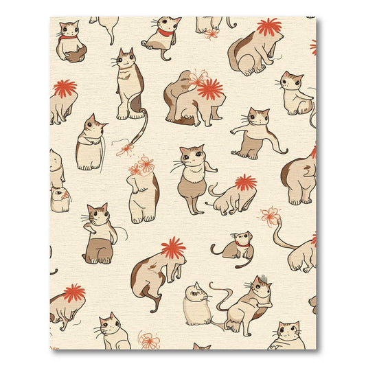 Whimsical Cat Ensemble With Floral Accents Rug