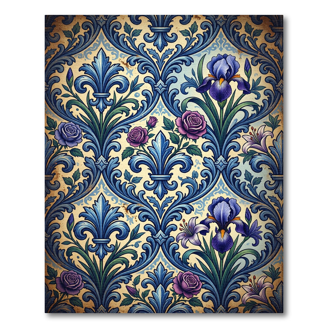 Regal Blue Floral Ornate Scroll Rug