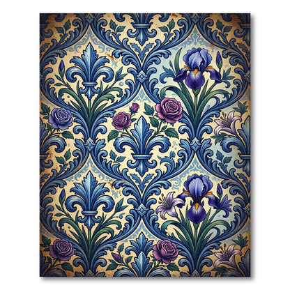 Regal Blue Floral Ornate Scroll Rug