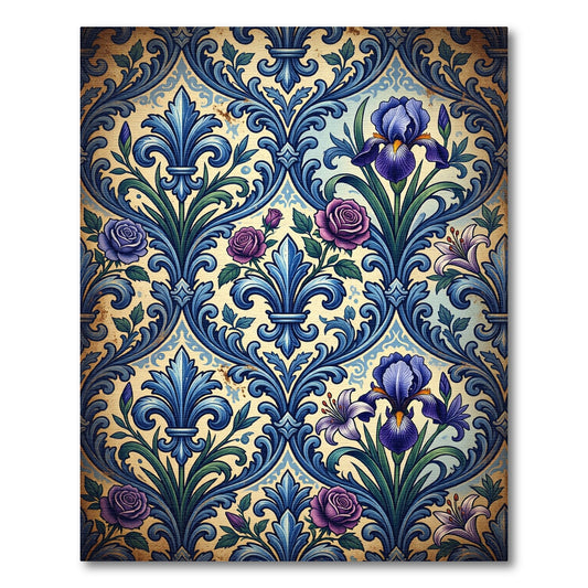 Regal Blue Floral Ornate Scroll Rug