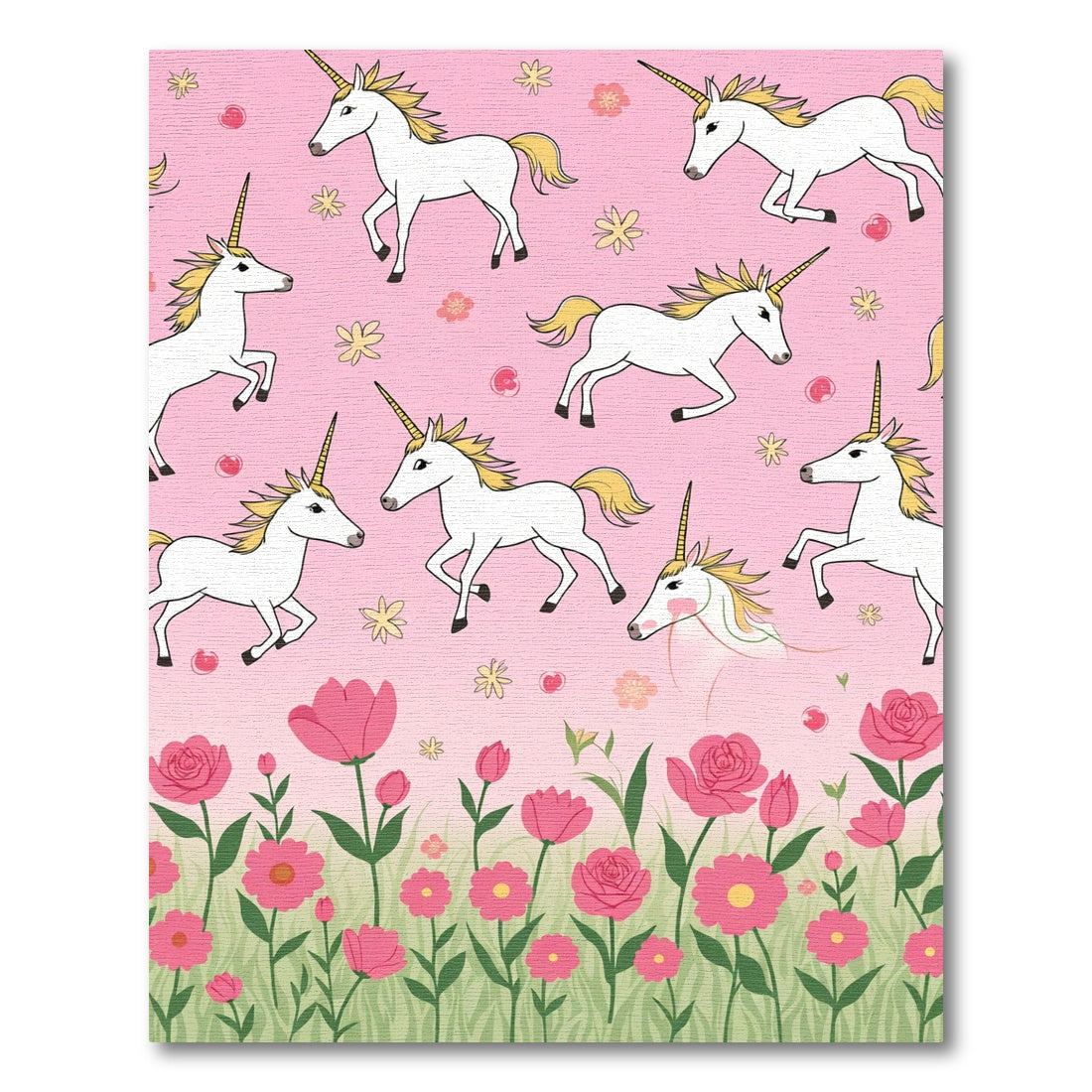 Whimsical Pink Unicorn Floral Meadow Rug