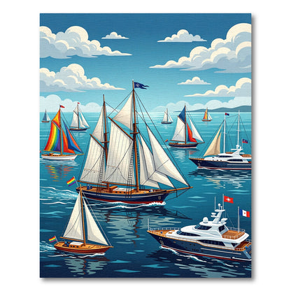Vibrant Rainbow Sailing Regatta Scene Rug