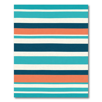 Coral Turquoise Cream Navy Stripe Rug