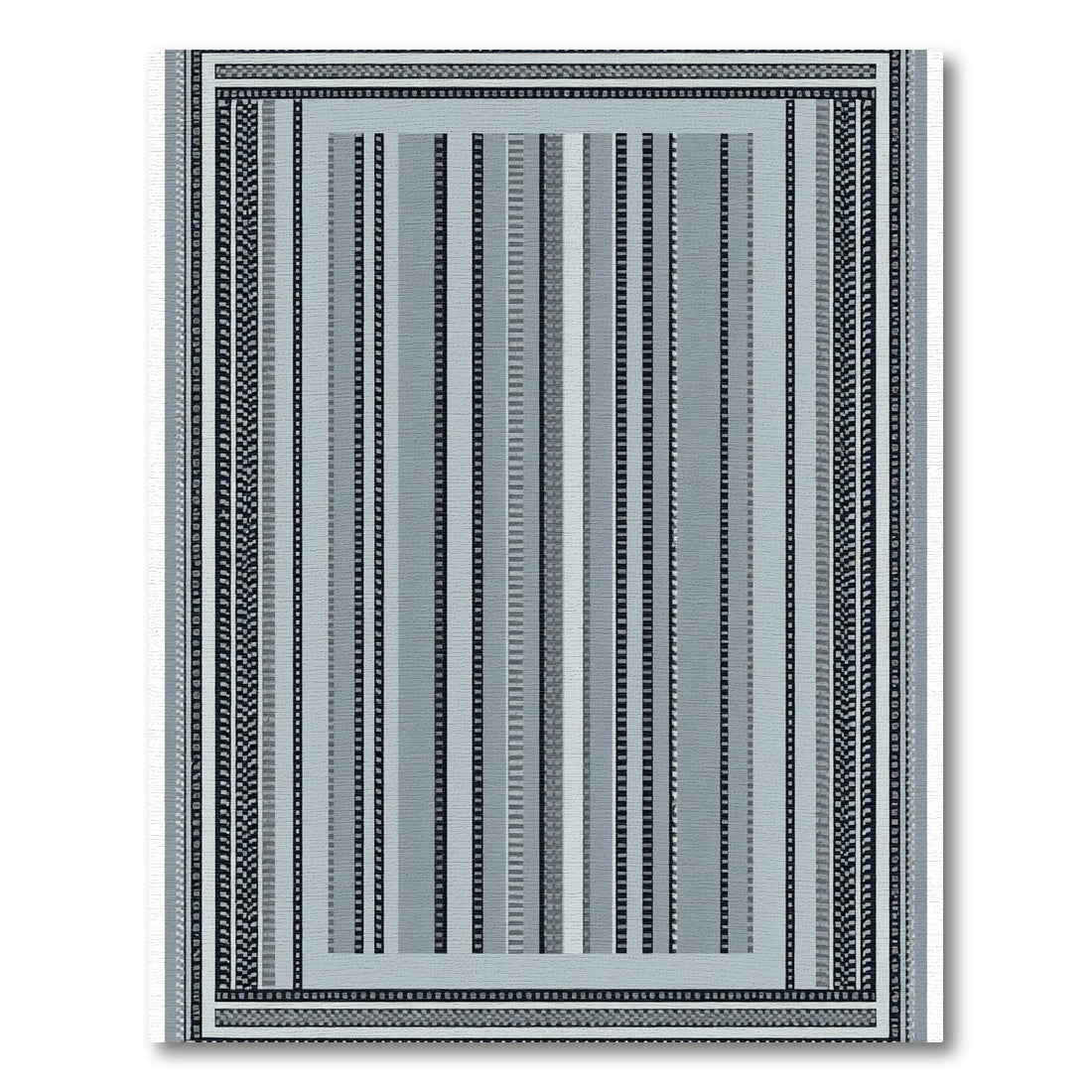 Modern Blue Gray Striped Border Rug