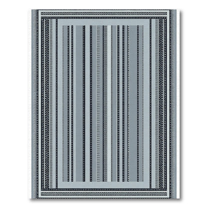 Modern Blue Gray Striped Border Rug