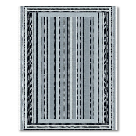 Modern Blue Gray Striped Border Rug