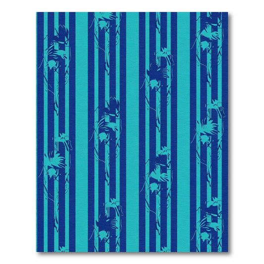 Blue Teal Striped Figural Rug