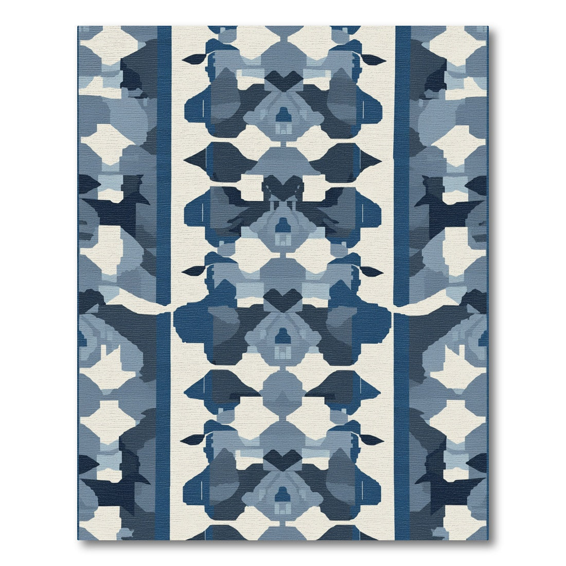 Deep Blue Abstract Geometric Medallion Rug