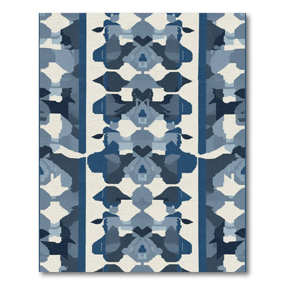 Deep Blue Abstract Geometric Medallion Rug