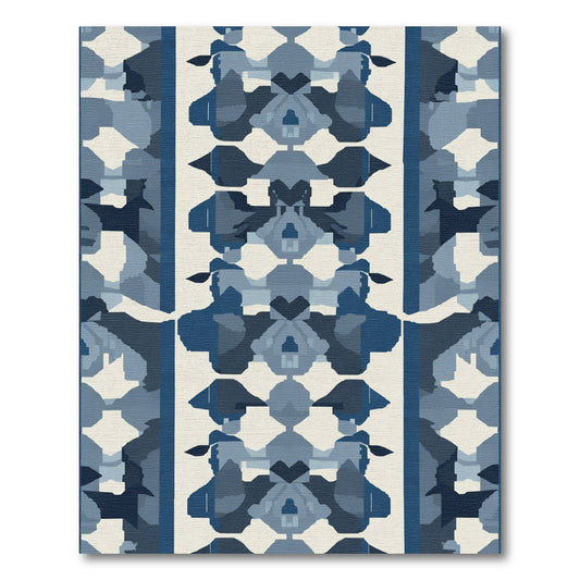 Deep Blue Abstract Geometric Medallion Rug