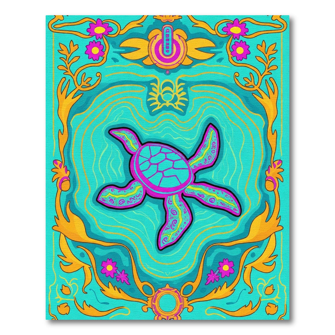 Vibrant Teal Pink Turtle Swirl Rug
