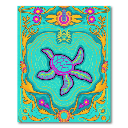 Vibrant Teal Pink Turtle Swirl Rug