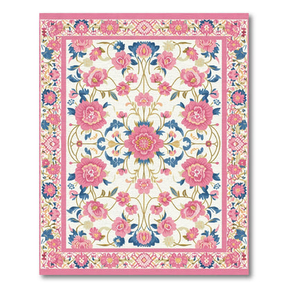 Vibrant Pink Blue Floral Medallion Arrangement Rug