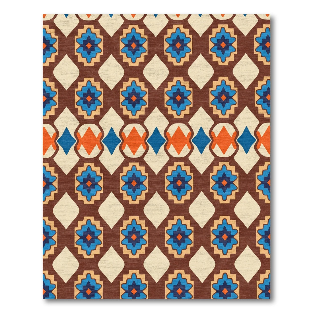 Brown Blue Orange Geometric Diamond Rug