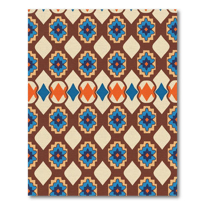 Brown Blue Orange Geometric Diamond Rug