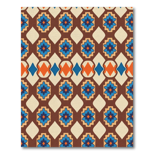 Brown Blue Orange Geometric Diamond Rug