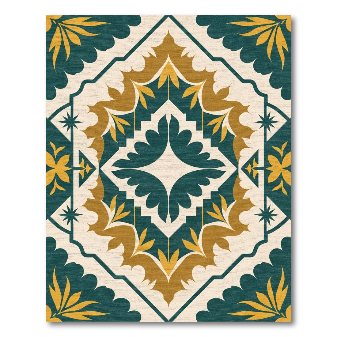 Deep Teal Gold Floral Medallion Rug