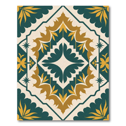 Deep Teal Gold Floral Medallion Rug