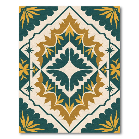 Deep Teal Gold Floral Medallion Rug
