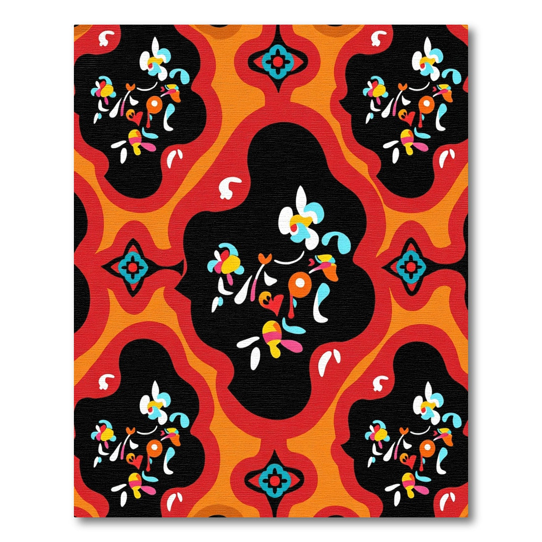 Bold Red Orange Floral Medallion Rug