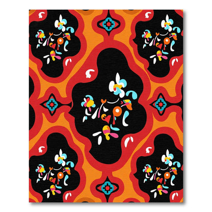 Bold Red Orange Floral Medallion Rug