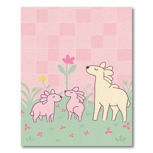 Pink Dog Family Garden Scene Rug