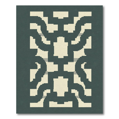 Dark Teal Cream Interlocking Maze Rug