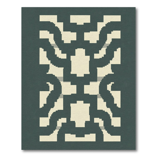 Dark Teal Cream Interlocking Maze Rug