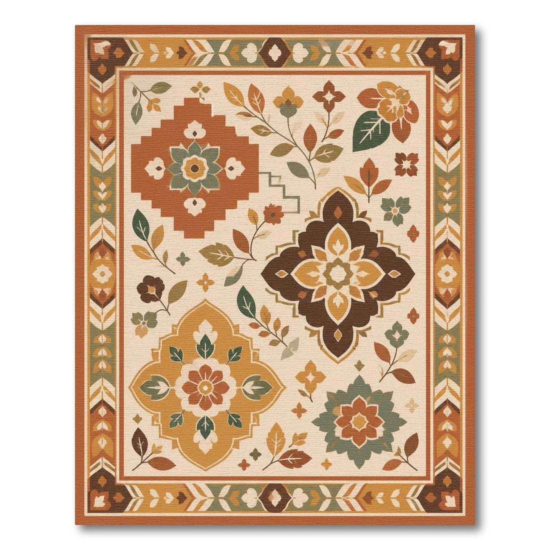 Earthy Floral Medallion Area Rug