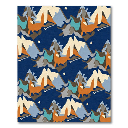 Orange Fox Mountain Landscape Navy Rug