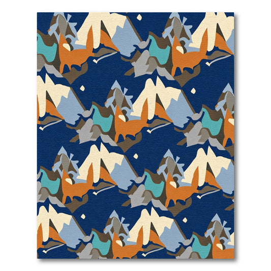 Orange Fox Mountain Landscape Navy Rug