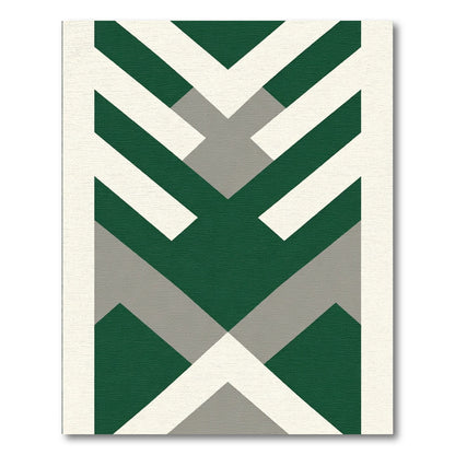 Green Gray White Geometric Chevron Rug