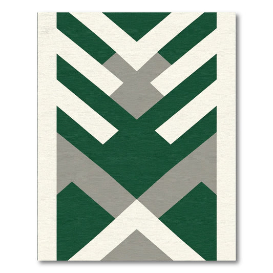 Green Gray White Geometric Chevron Rug