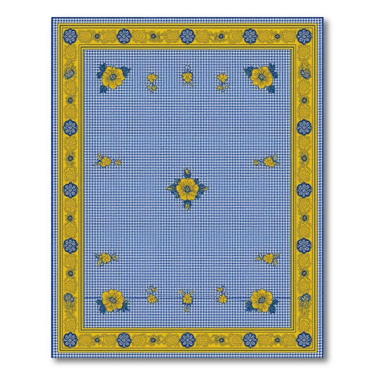 Blue Floral Checkered Vintage Area Rug