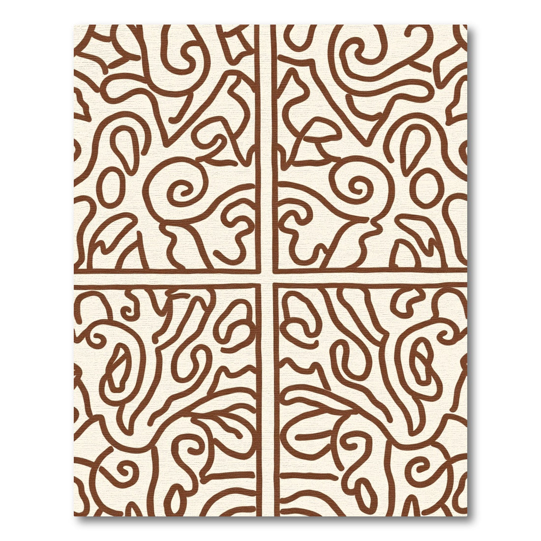 Brown Cream Abstract Curled Line Art Rug