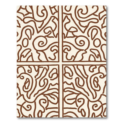 Brown Cream Abstract Curled Line Art Rug