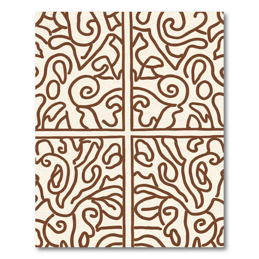 Brown Cream Abstract Curled Line Art Rug
