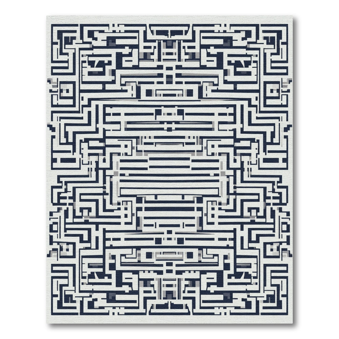 Navy White Geometric Maze Complex Rug