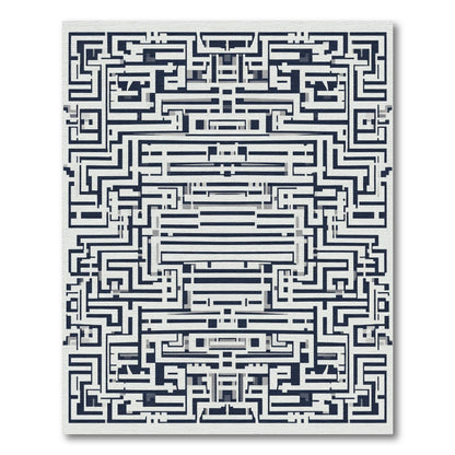Navy White Geometric Maze Complex Rug