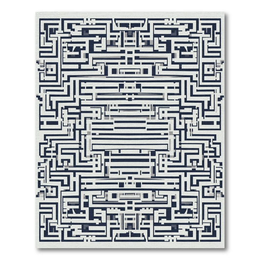 Navy White Geometric Maze Complex Rug