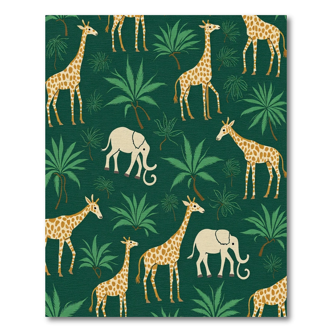 Jungle Giraffe and Elephant Scene Rug