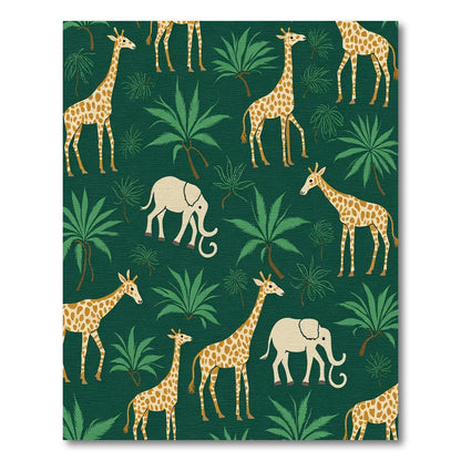 Jungle Giraffe and Elephant Scene Rug