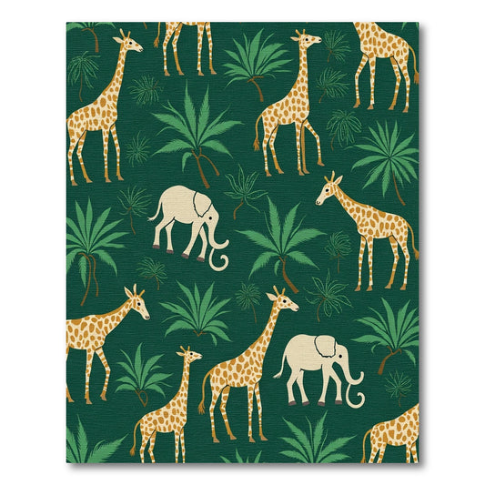 Jungle Giraffe and Elephant Scene Rug