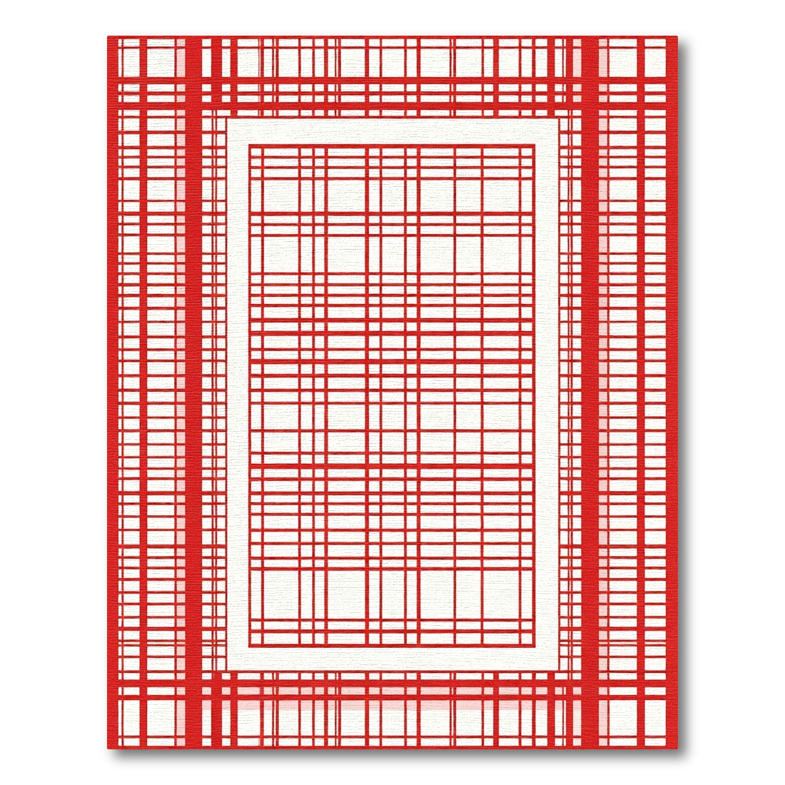 Bold Red Plaid Frame Rug