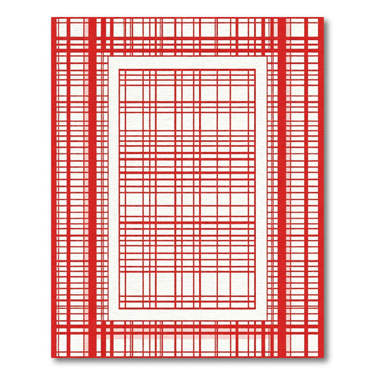 Bold Red Plaid Frame Rug