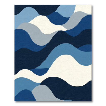 Deep Blue Wavy Abstract Landscape Rug