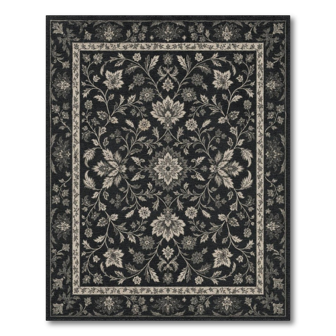Black and White Floral Vintage Area Rug
