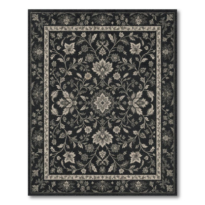 Black and White Floral Vintage Area Rug