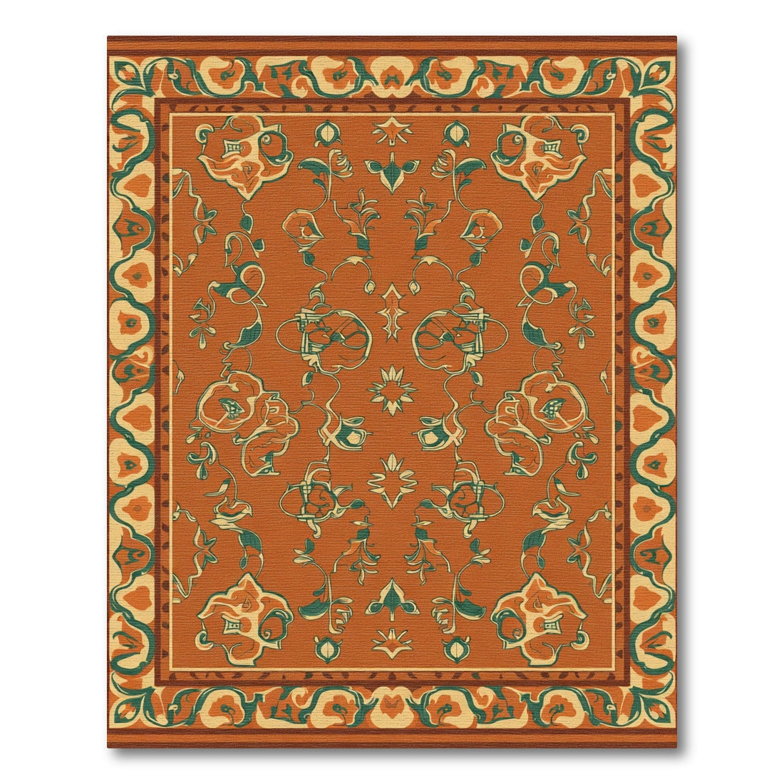 Terra Cotta Emerald Floral Scroll Rug